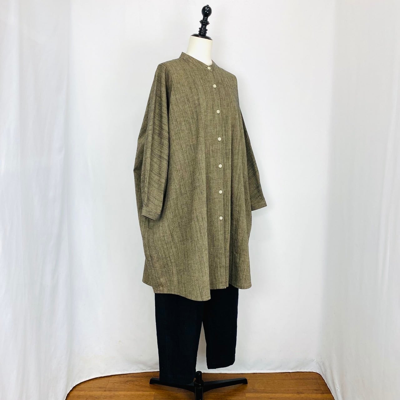 252051 ドルマンスリーブのロングブラウス 2カラー 遠州織物 逆スラブストライプ うすで