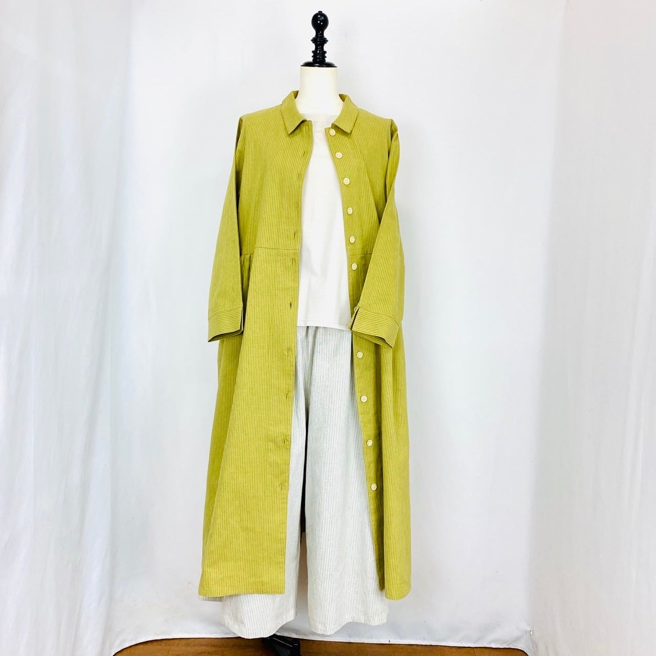 245018 ストレスフリーワイドパンツ 2カラー 綿麻先染めストライプ