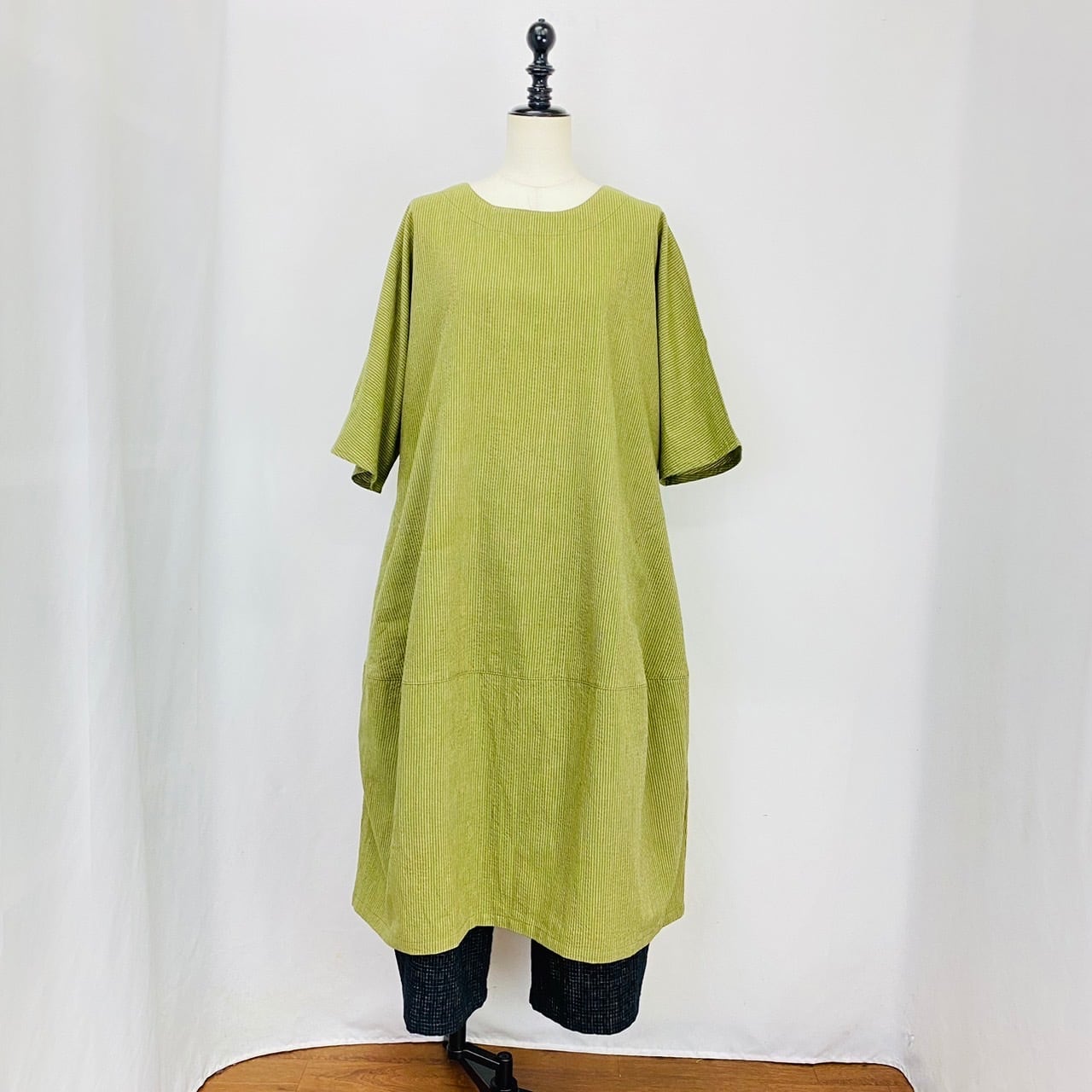 【再販】232011 切替えビッグワンピース 2カラー 遠州織物 逆スラブストライプ 薄手