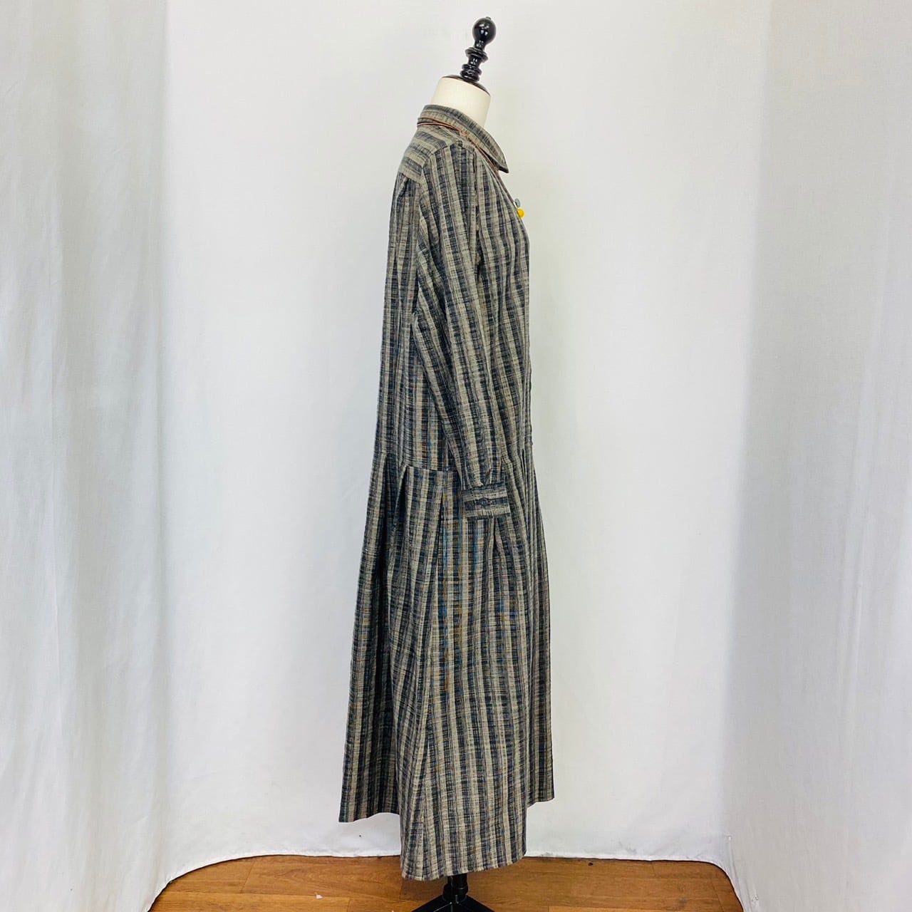 202011 ローウエストワンピース 2カラー 遠州織物 うすで逆スラブ絣ストライプ