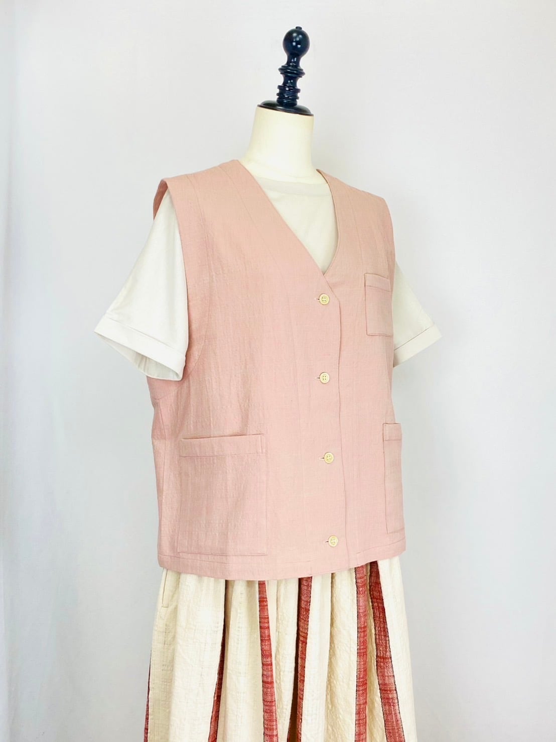 254021 ポケット付きベスト 3カラー 遠州織物 うすで逆スラブ