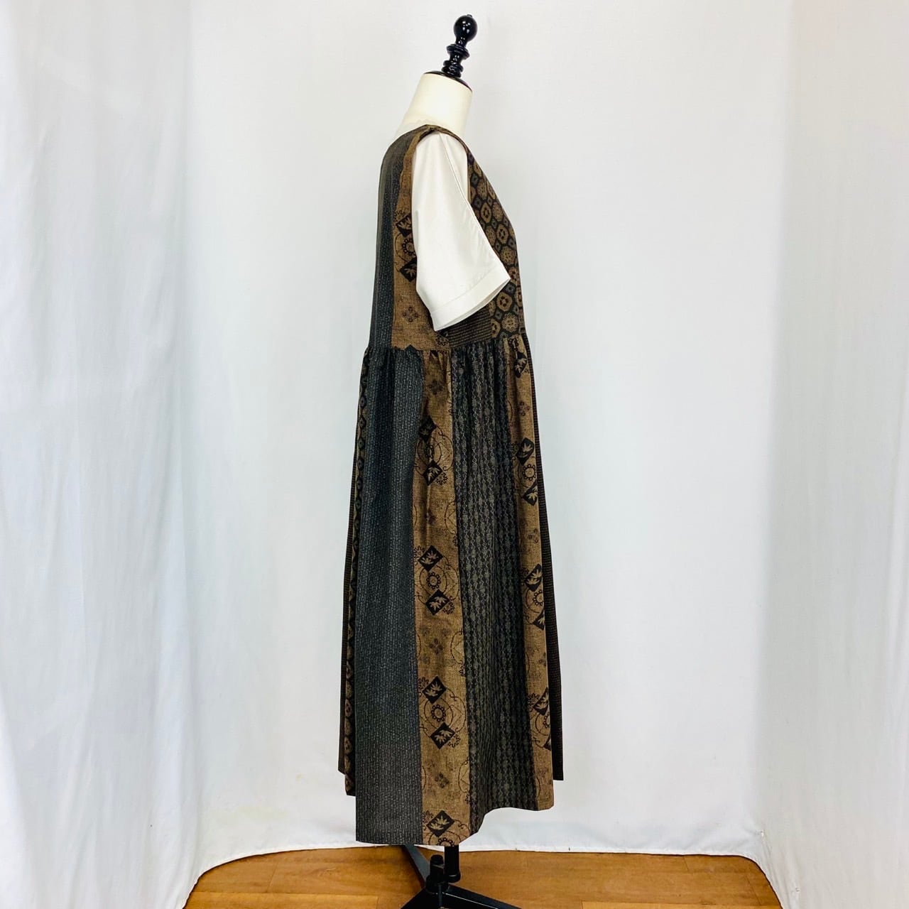 246013 ウエストギャザージャンパースカート 2カラー 安曇野染絣 大島紬柄