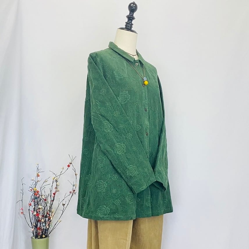 ダーツAラインブラウス 2カラー、2サイズ コーデュロイ刺繍