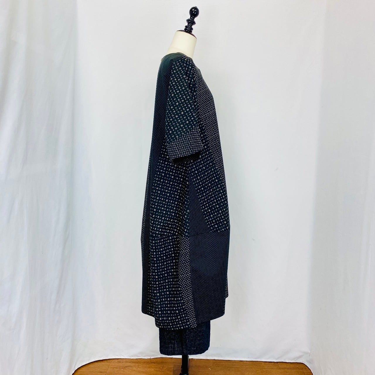 2320133 切替えビッグワンピース 2カラー 安曇野染絣 タテボーダー