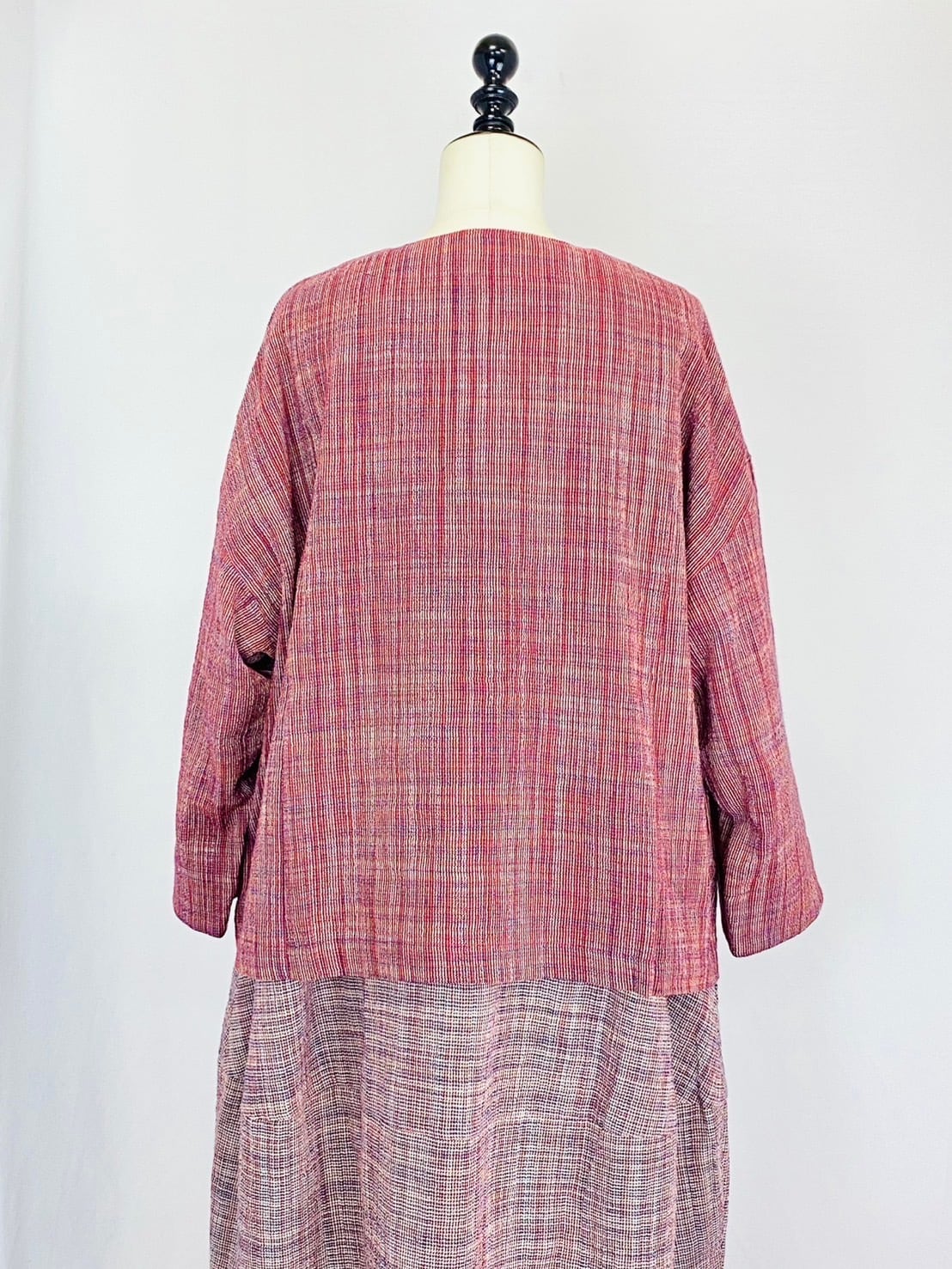 251021 ノーカラーショートジャケット 2カラー 遠州織物 うすで縞