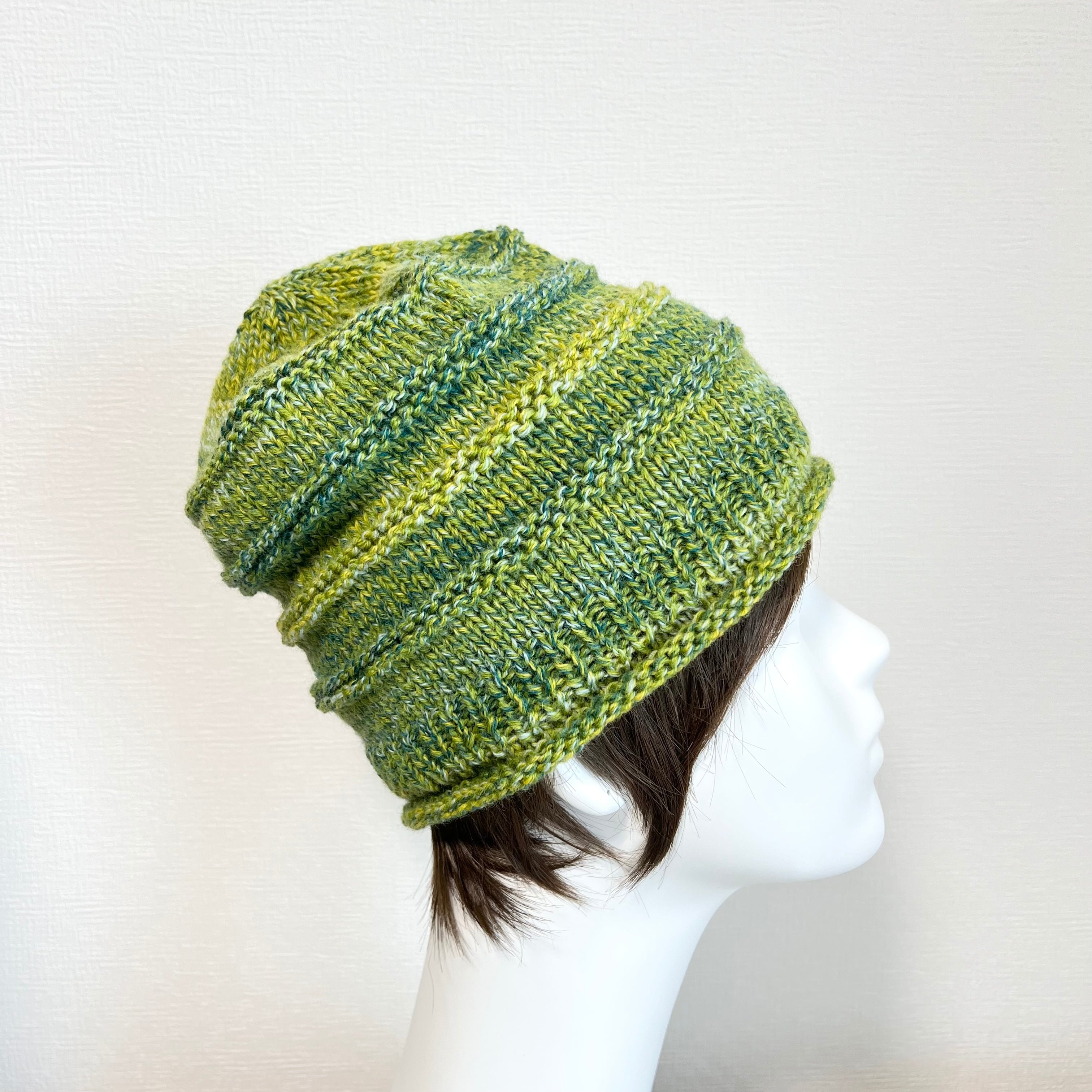 <受注生産>【手編み】ウール100% グラデーションカラーの帽子 6カラー 室内帽子 お出かけ帽子 天然素材 棒針編み