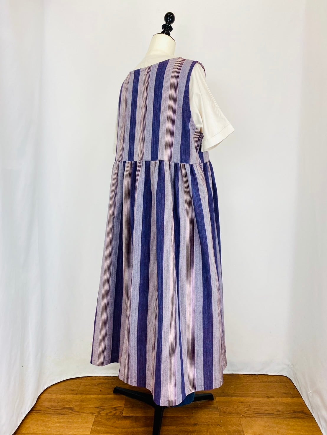 246019-1 ウエストギャザージャンパースカート パープル系 亀田縞