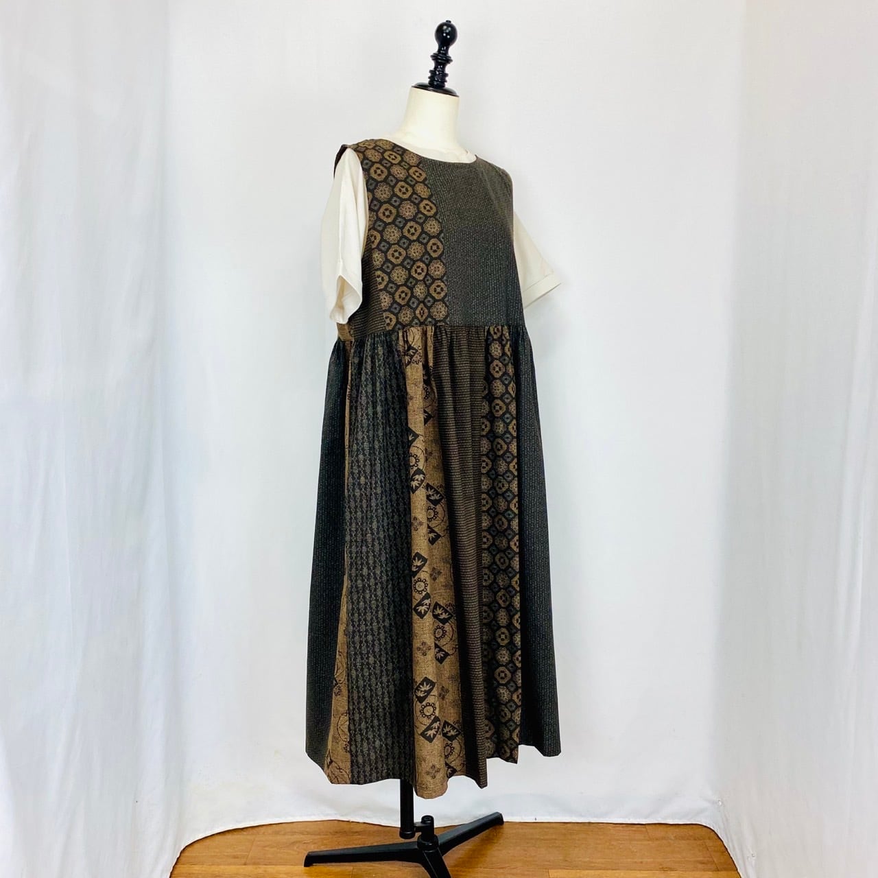 246013 ウエストギャザージャンパースカート 2カラー 安曇野染絣 大島紬柄