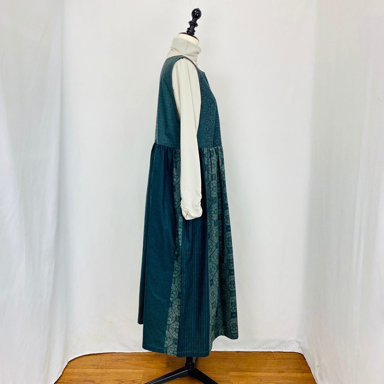 246013 ウエストギャザージャンパースカート 2カラー 安曇野染絣 上方大島紬柄