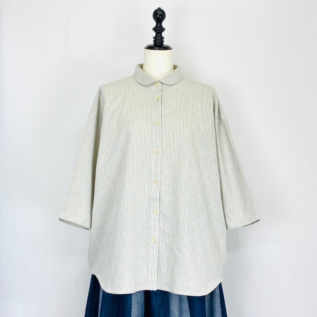 SU19108 丸衿ふんわりブラウス 2カラー 綿麻先染ストライプ