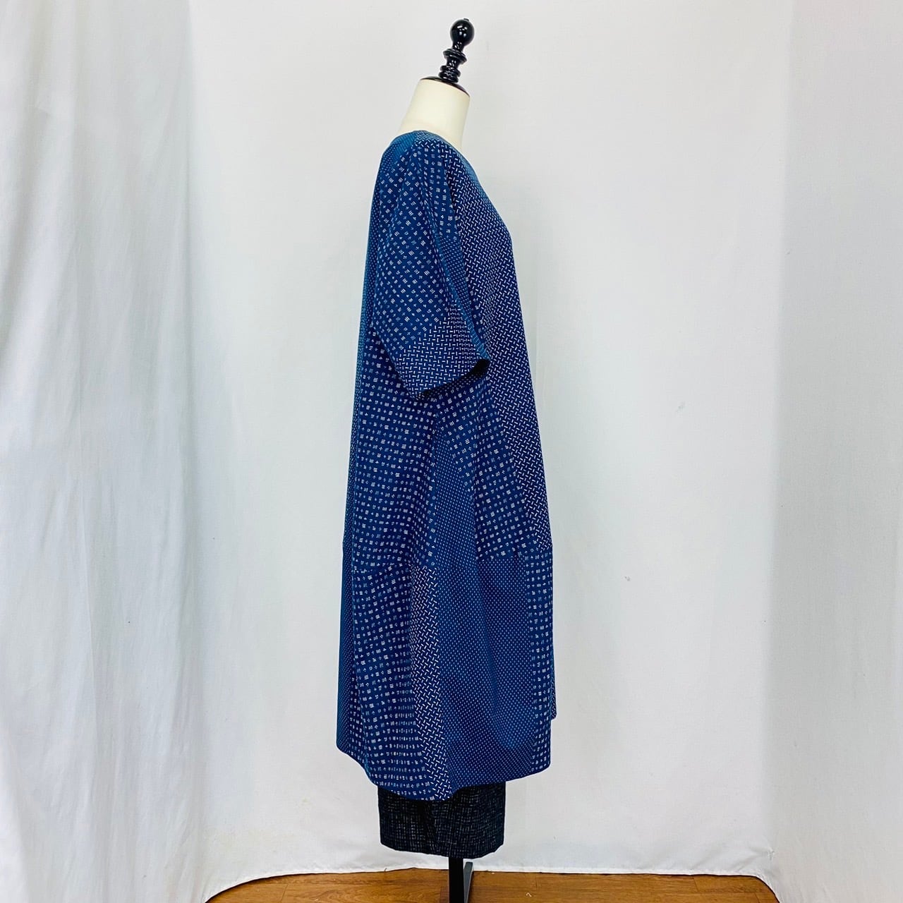 2320133 切替えビッグワンピース 2カラー 安曇野染絣 タテボーダー