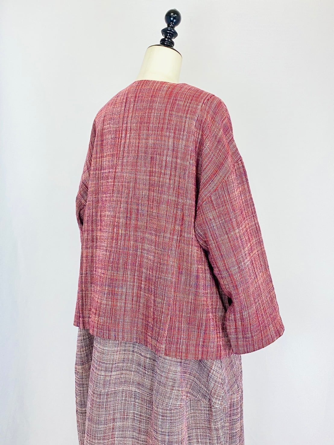 251021 ノーカラーショートジャケット 2カラー 遠州織物 うすで縞