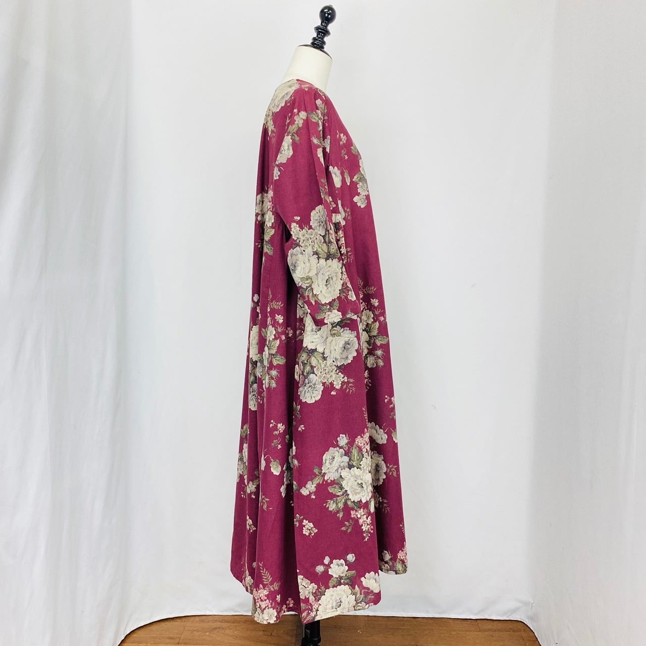 242014 サイドギャザーワンピース 2カラー コットンリネン花柄