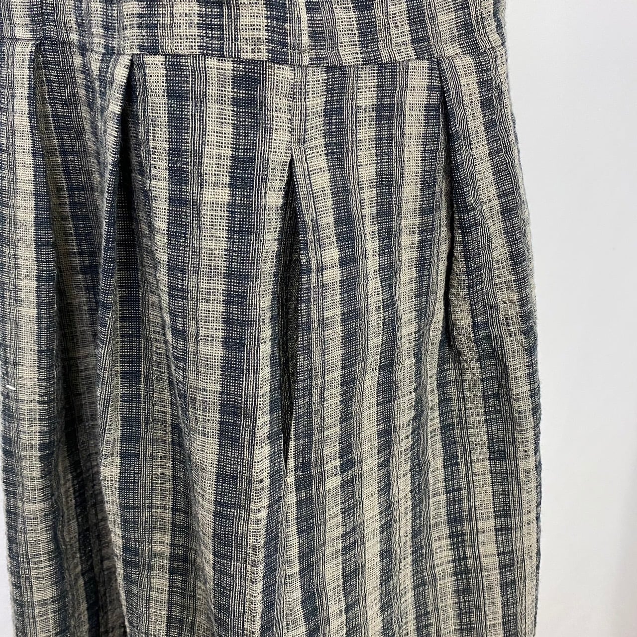 202011 ローウエストワンピース 2カラー 遠州織物 うすで逆スラブ絣ストライプ