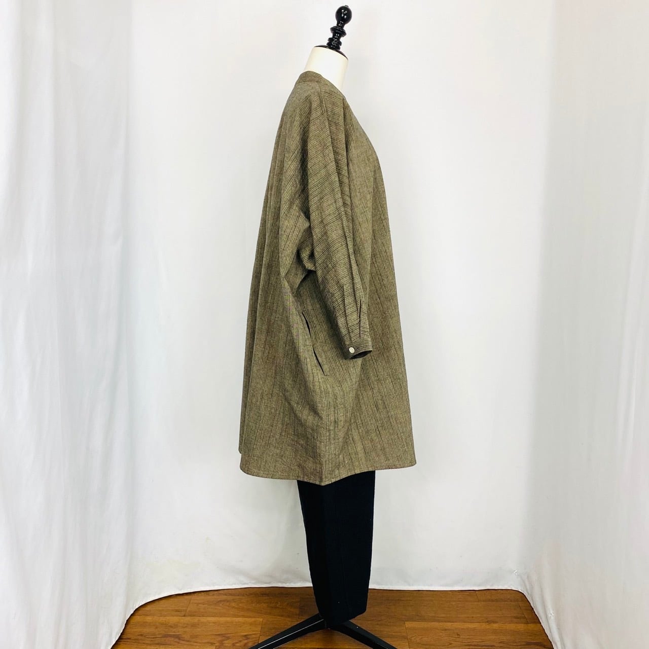 252051 ドルマンスリーブのロングブラウス 2カラー 遠州織物 逆スラブストライプ うすで