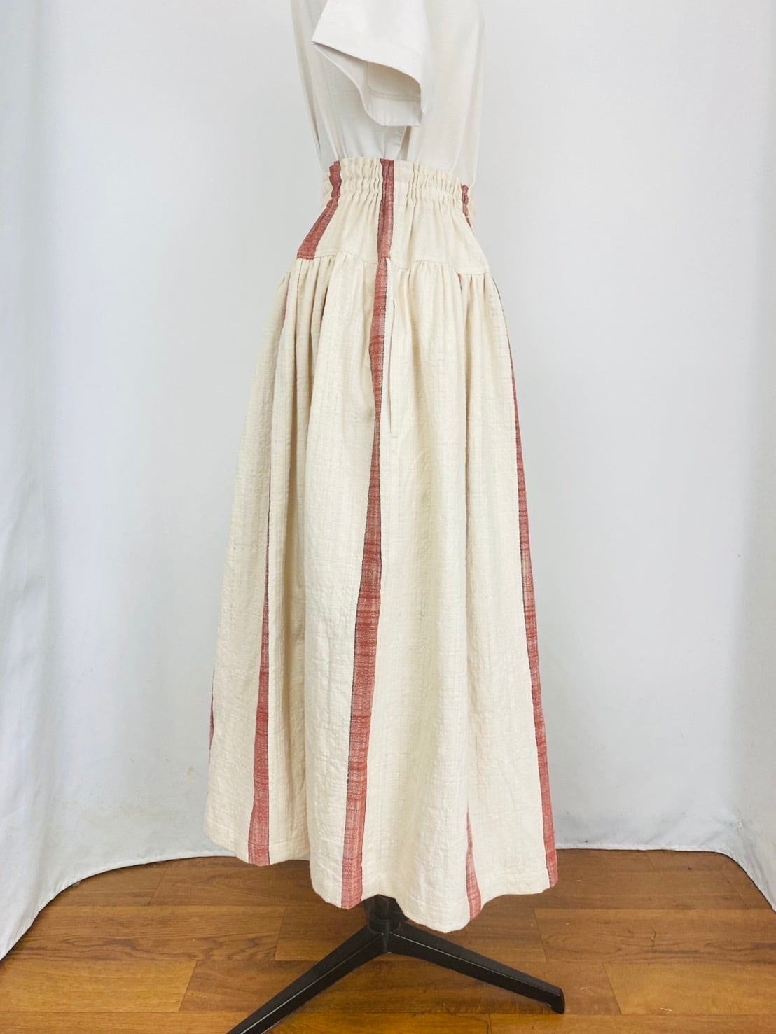 245041 切替ギャザースカート 遠州織物 ギャザースラブストライプ