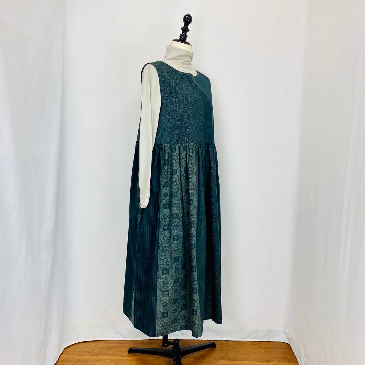 246013 ウエストギャザージャンパースカート 2カラー 安曇野染絣 上方大島紬柄