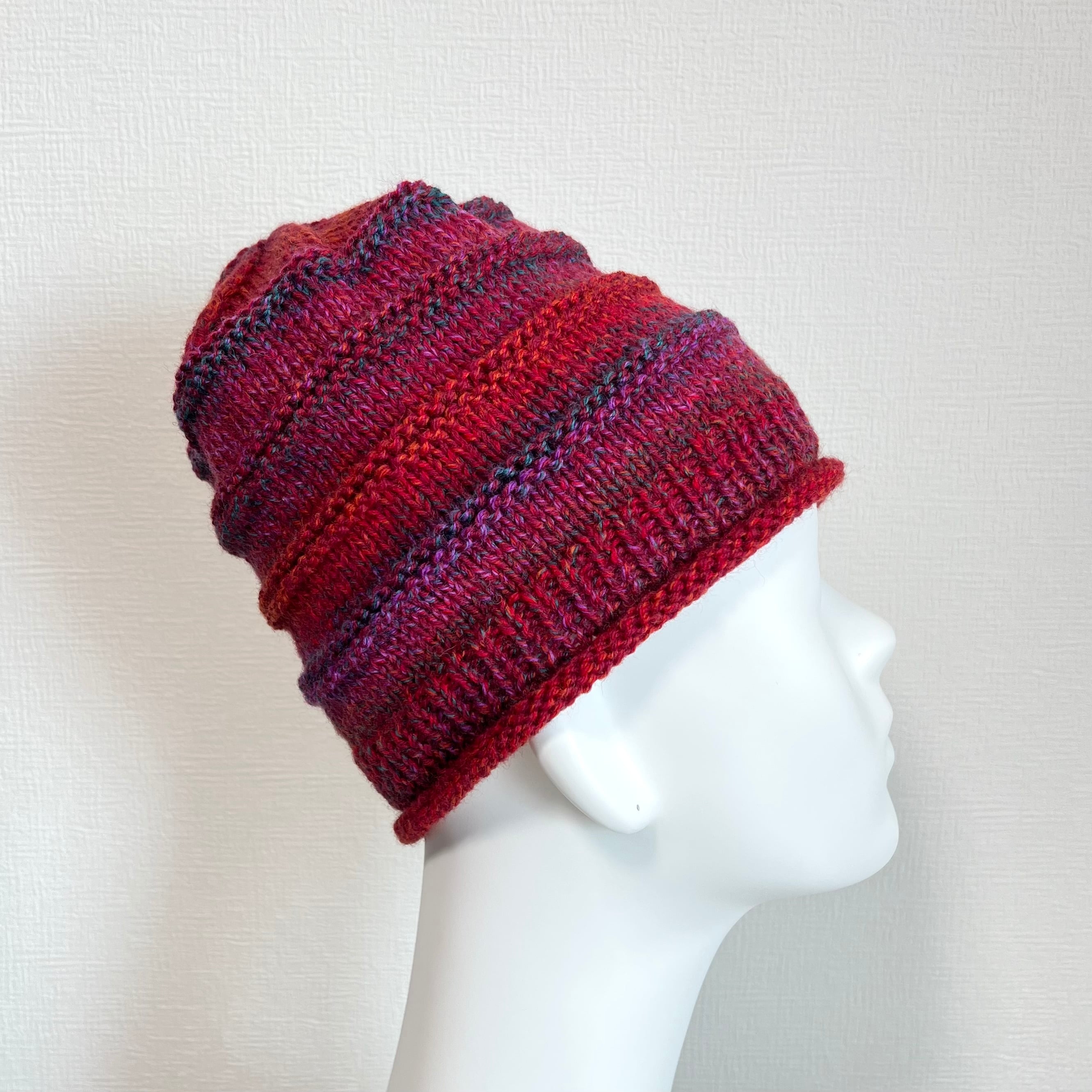 <受注生産>【手編み】ウール100% グラデーションカラーの帽子 6カラー 室内帽子 お出かけ帽子 天然素材 棒針編み
