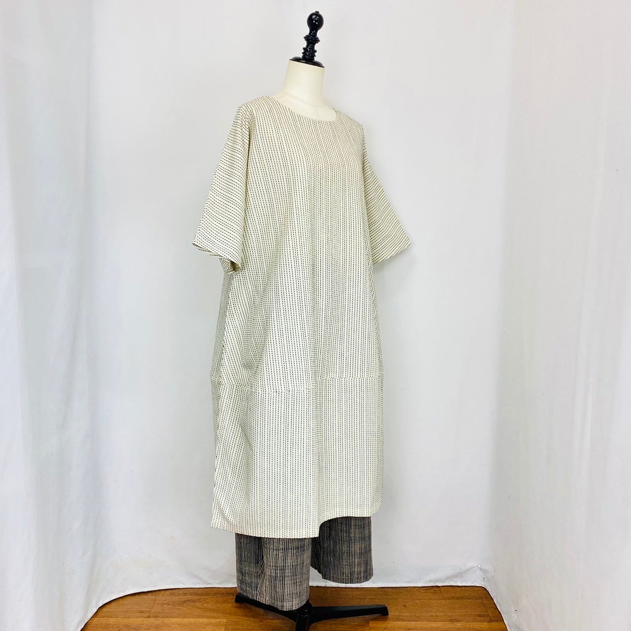 2320133 切替ビッグワンピース 2カラー 安曇野染め 刺し子