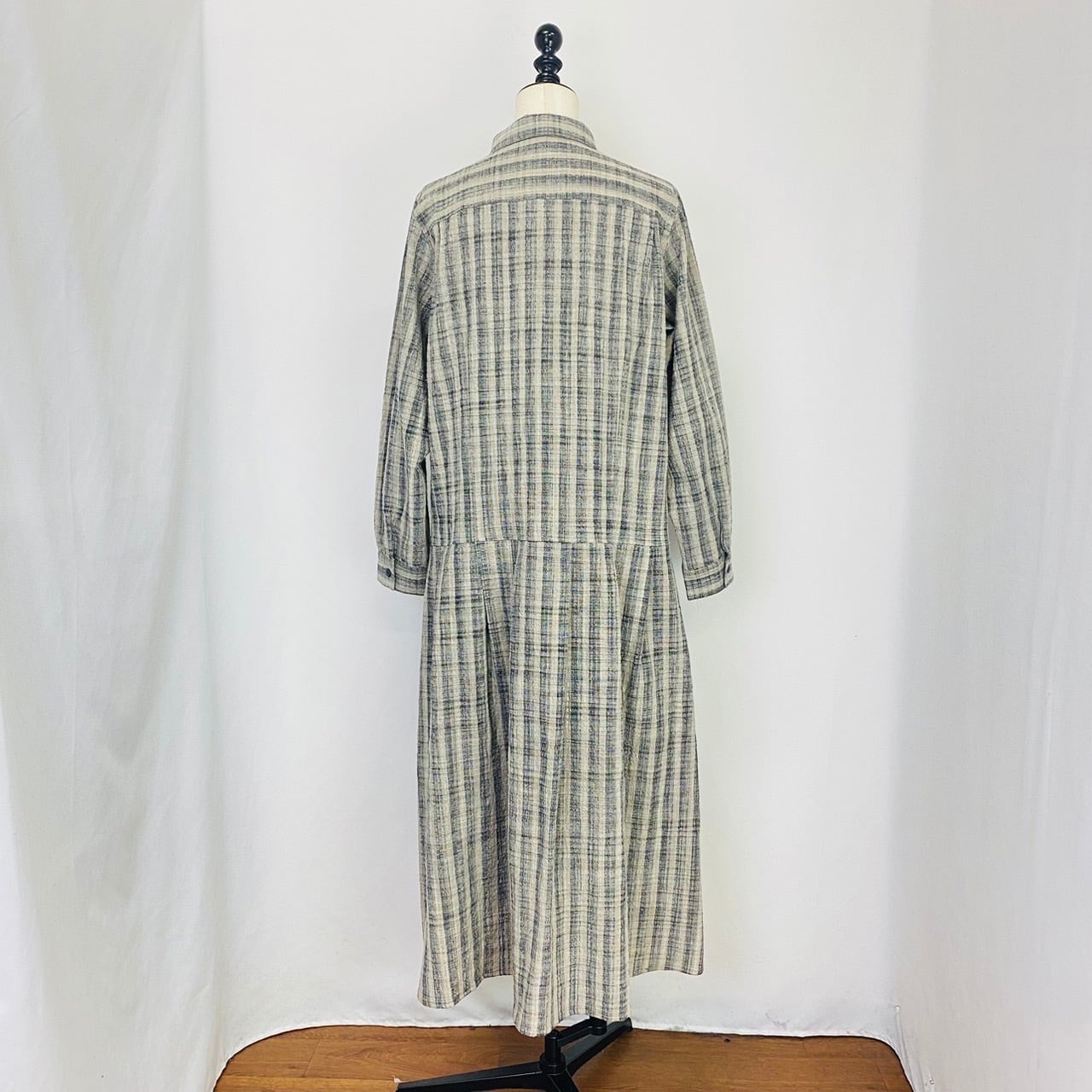 202011 ローウエストワンピース 2カラー 遠州織物 うすで逆スラブ絣ストライプ