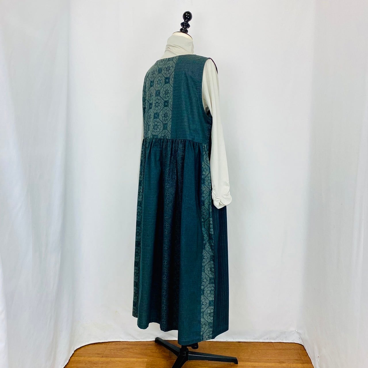 246013 ウエストギャザージャンパースカート 2カラー 安曇野染絣 上方大島紬柄