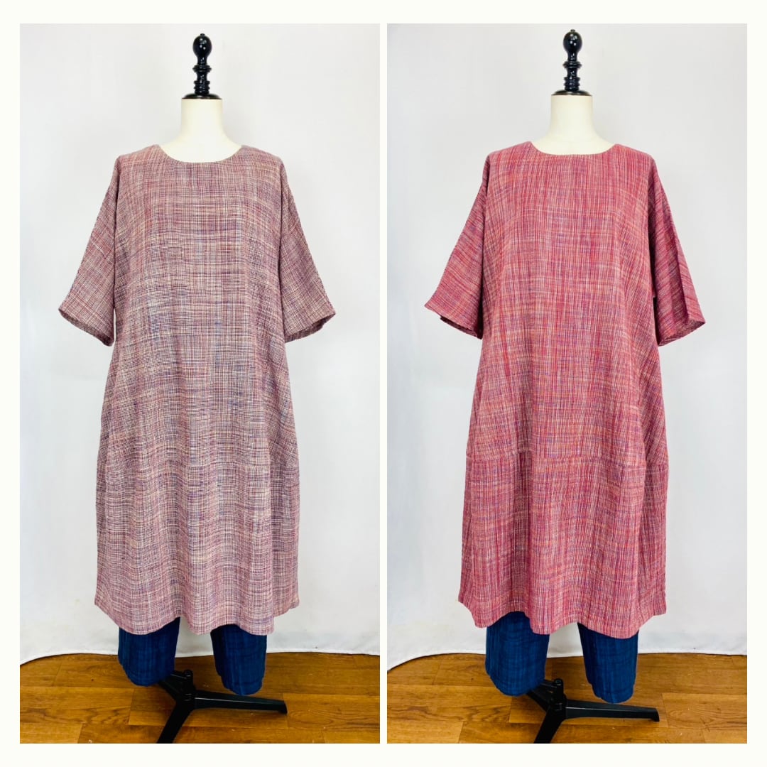 232011 切替ビッグワンピース 2カラー 遠州織物 うすで逆スラブストライプ