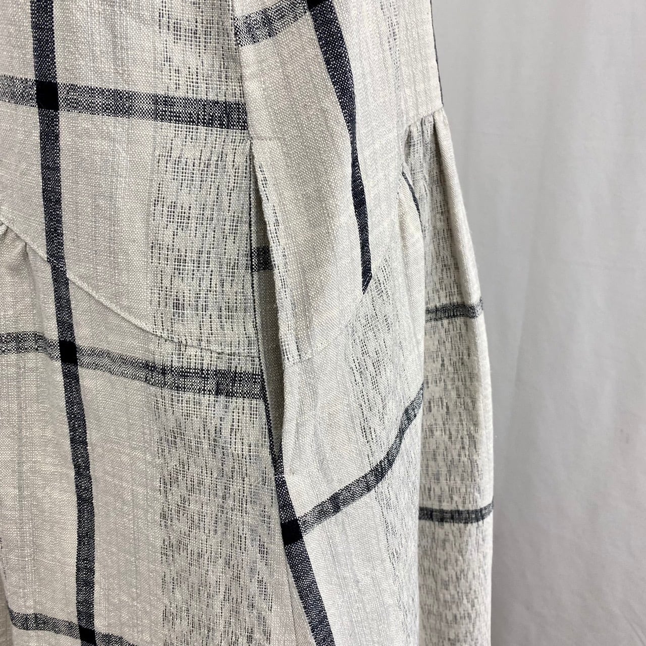 【再販】232041 ローウエスト切替ギャザーワンピース 2カラー 遠州織り 逆スラブ絣格子