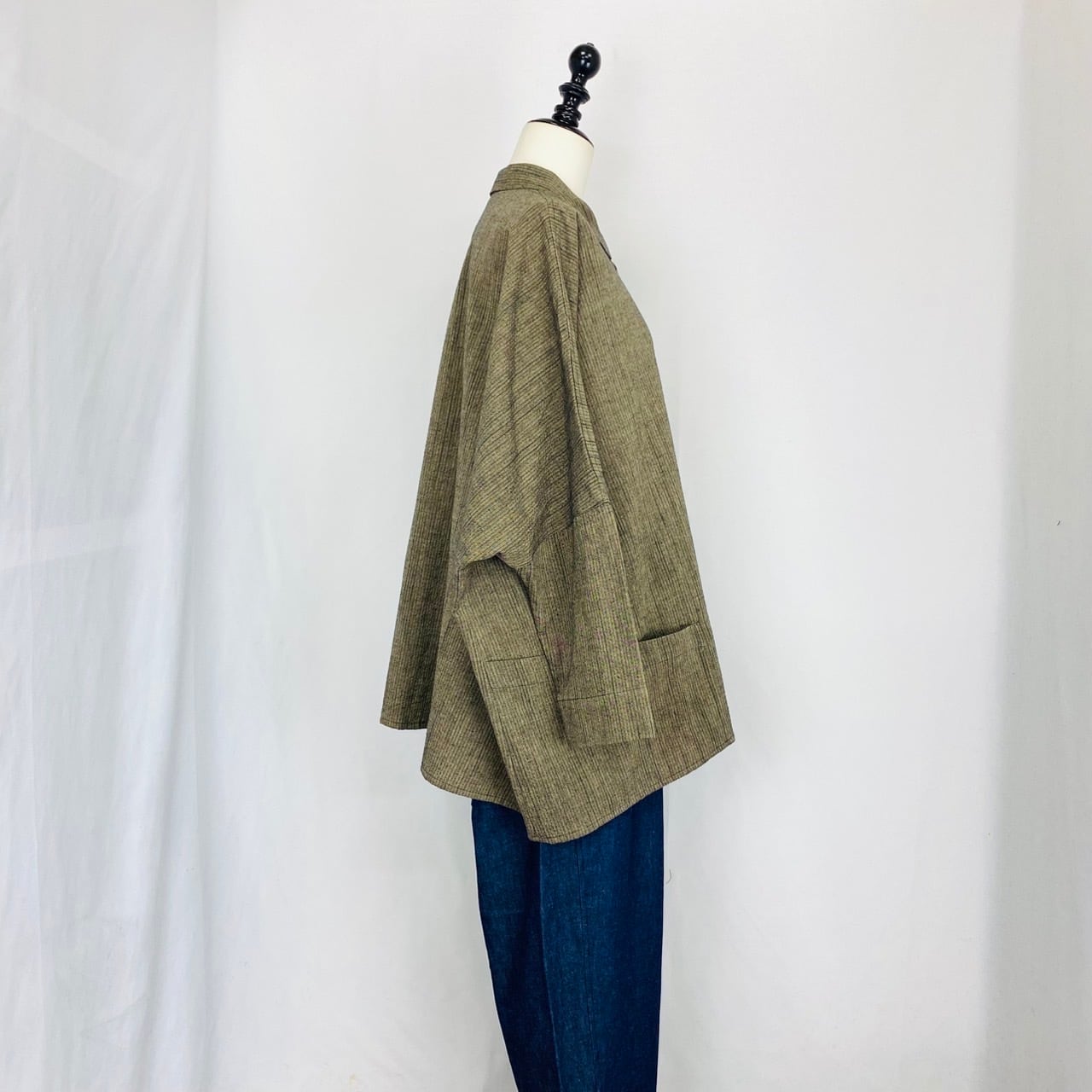 243060 前開きワイドブラウス 長袖 2カラー 遠州織物 逆スラブストライプ うすで