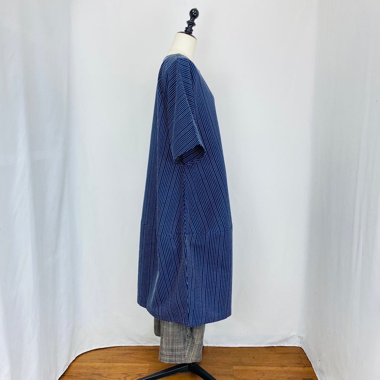 2320133 切替ビッグワンピース 2カラー 安曇野染め 刺し子