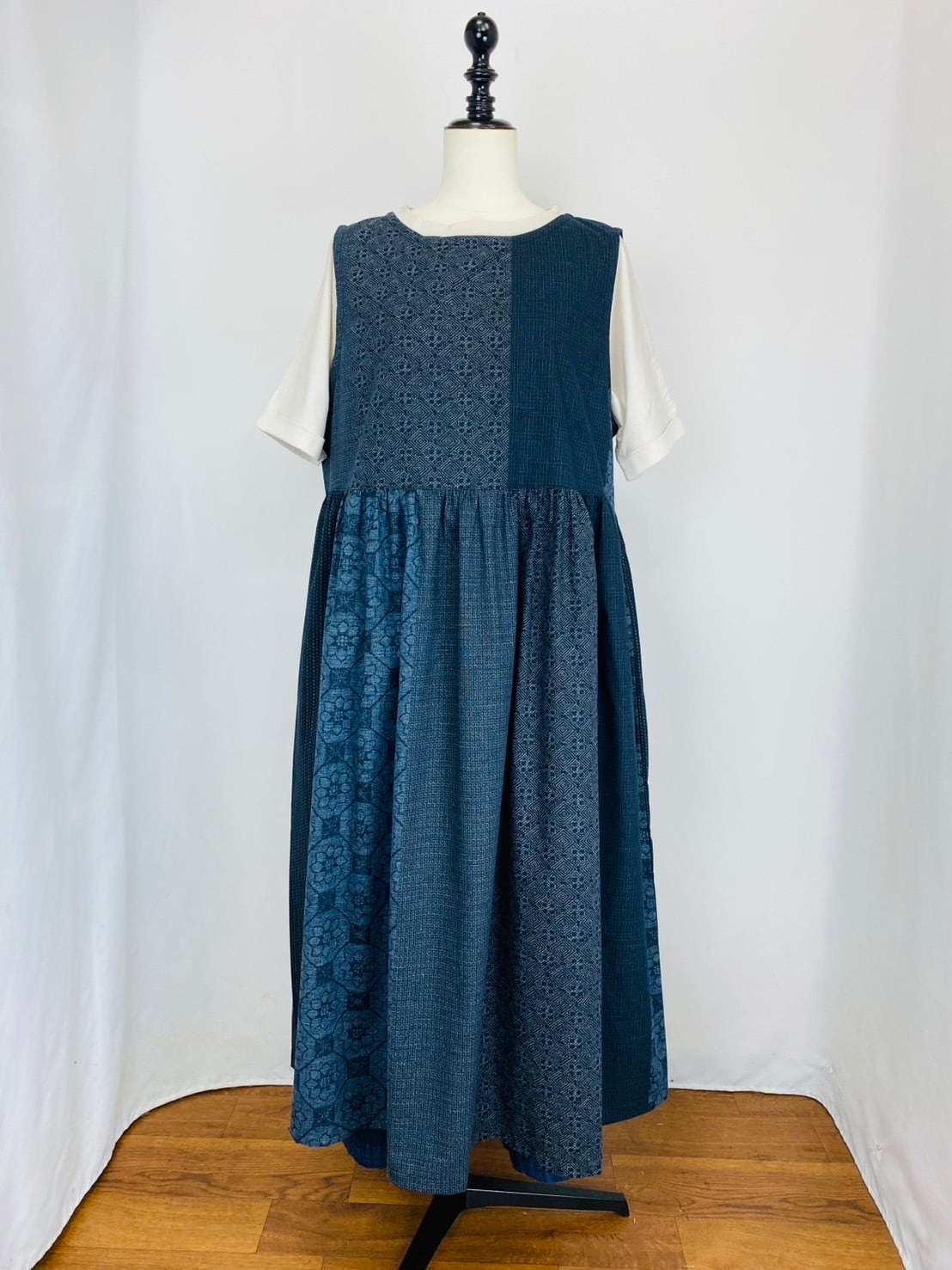 246013 ウエストギャザージャンパースカート 2カラー 安曇野染絣 上方大島紬柄