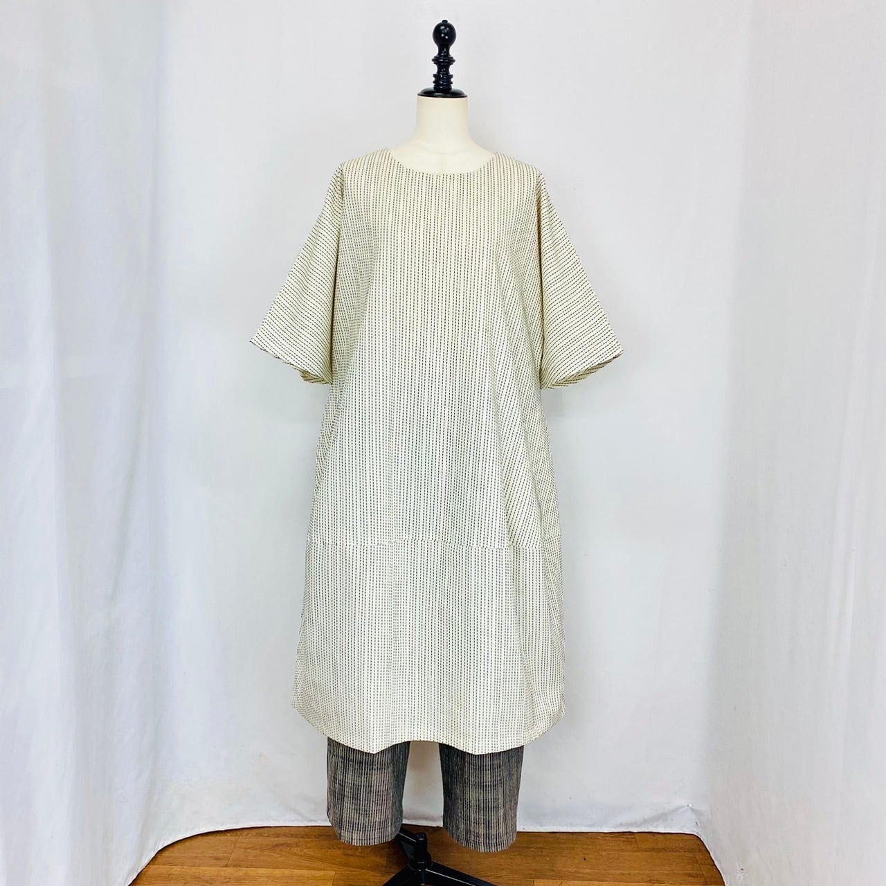 2320133 切替ビッグワンピース 2カラー 安曇野染め 刺し子