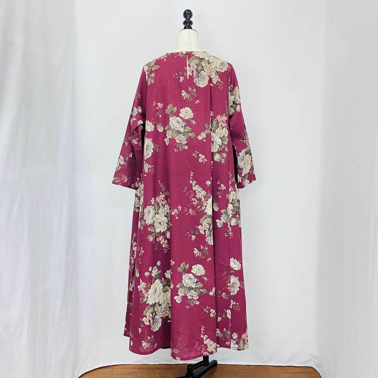 242014 サイドギャザーワンピース 2カラー コットンリネン花柄