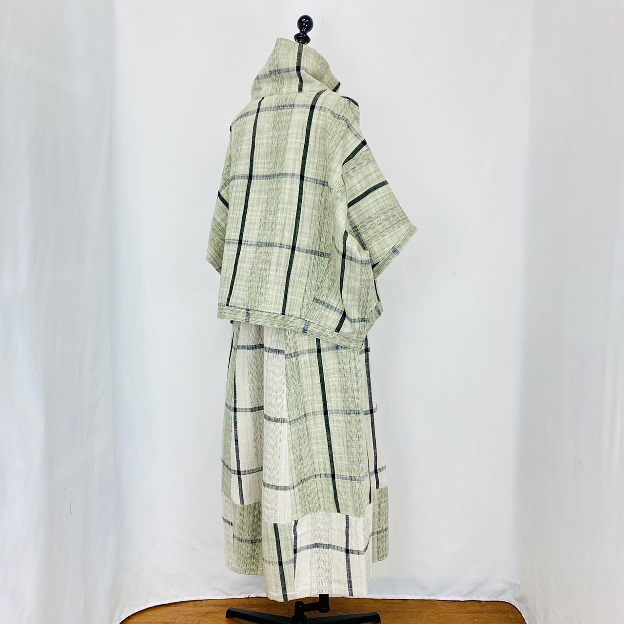 【再販】224011 ロールネック切替えプルオーバー 2カラー 遠州織物 逆スラブ絣格子