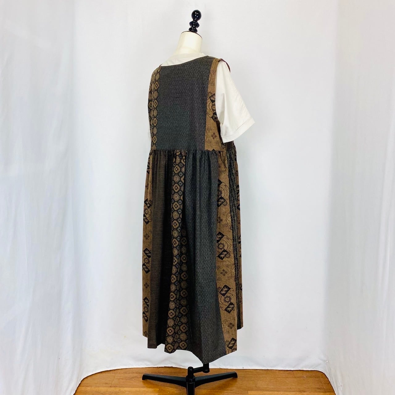 246013 ウエストギャザージャンパースカート 2カラー 安曇野染絣 大島紬柄