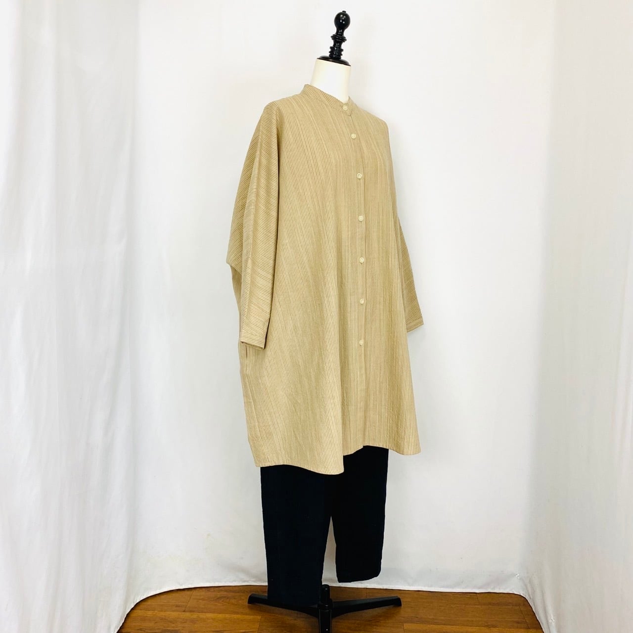 252051 ドルマンスリーブのロングブラウス 2カラー 遠州織物 逆スラブストライプ うすで