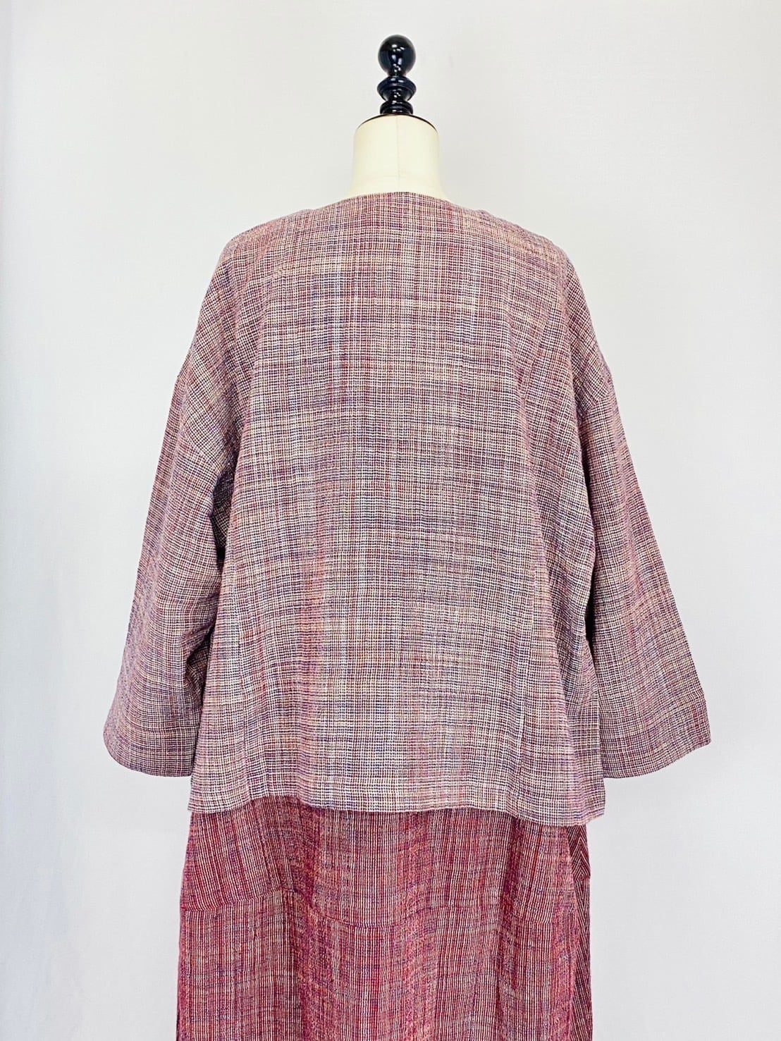 251021 ノーカラーショートジャケット 2カラー 遠州織物 うすで縞