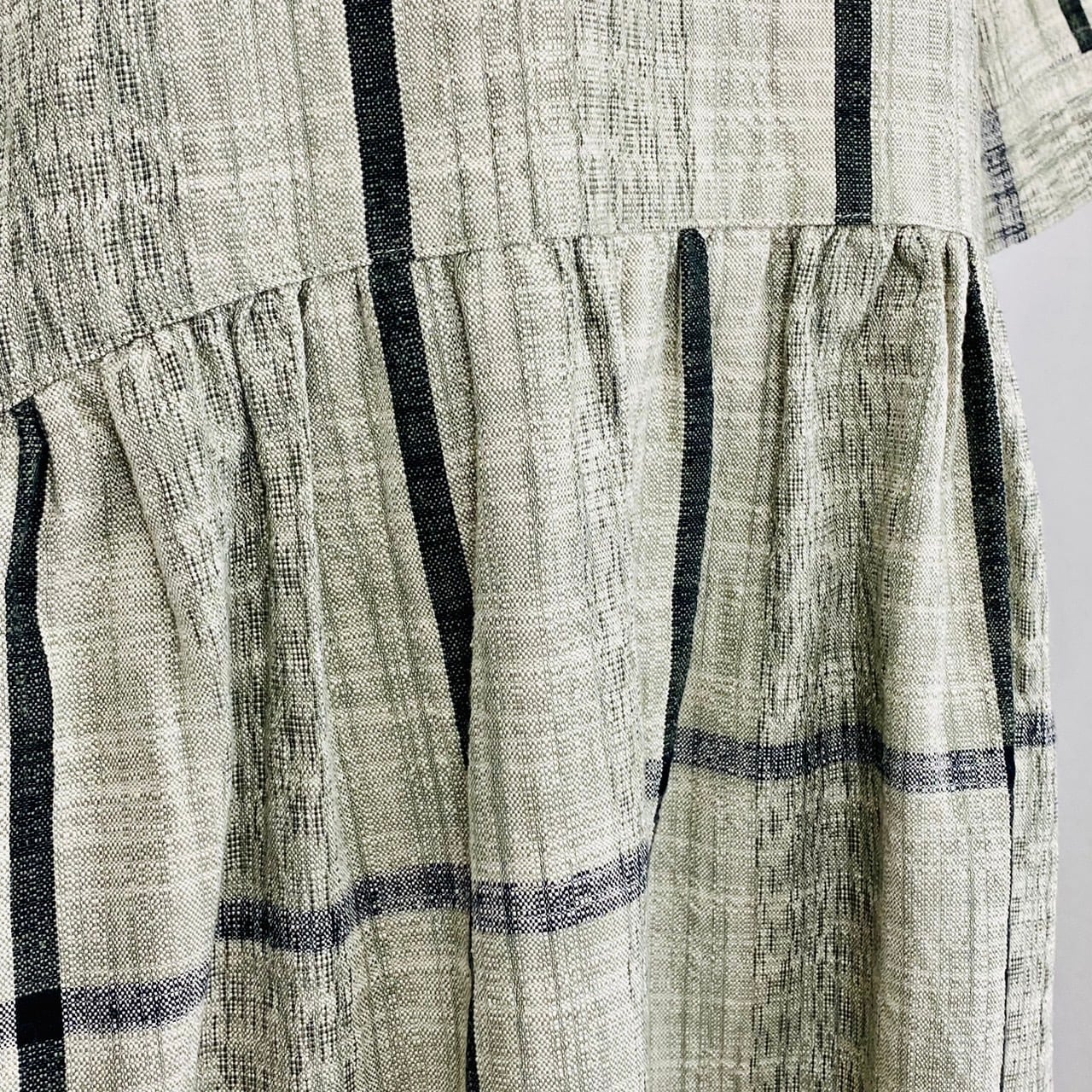 【再販】232041 ローウエスト切替ギャザーワンピース 2カラー 遠州織り 逆スラブ絣格子