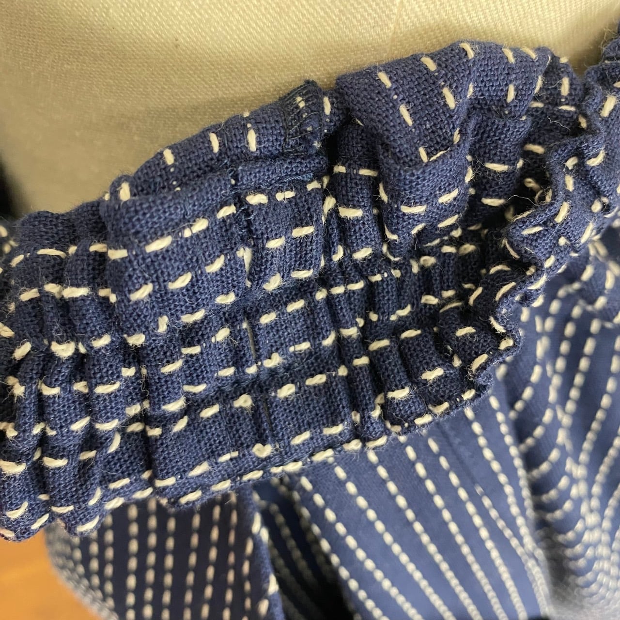 235043 ストレスフリーパンツ ショート丈 2カラー 安曇野木綿 刺し子