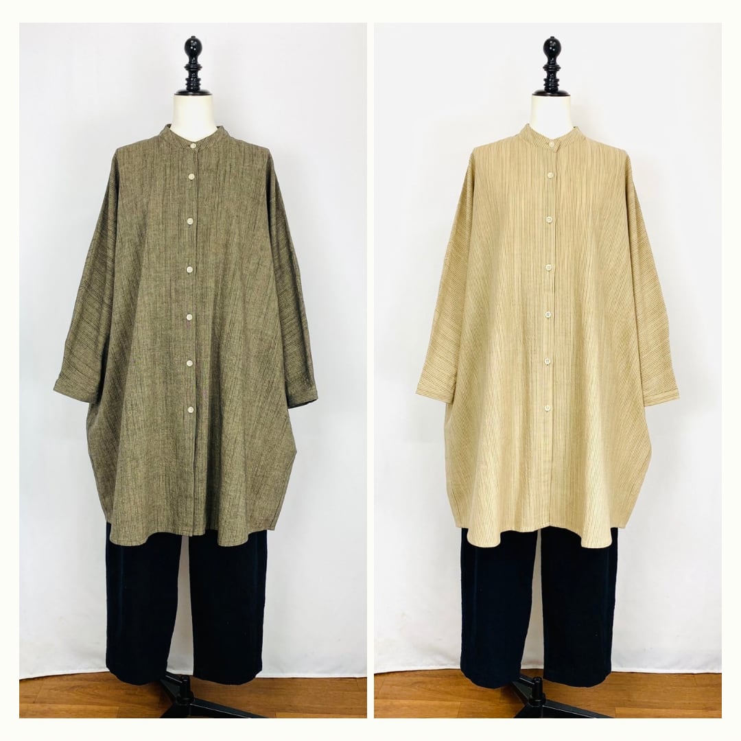 252051 ドルマンスリーブのロングブラウス 2カラー 遠州織物 逆スラブストライプ うすで