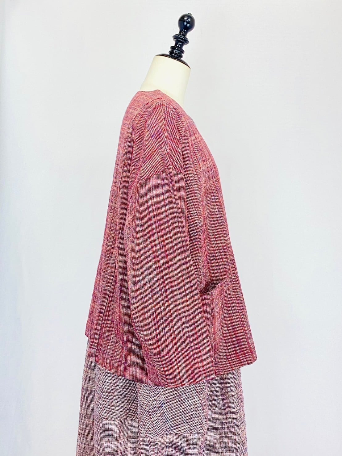 251021 ノーカラーショートジャケット 2カラー 遠州織物 うすで縞