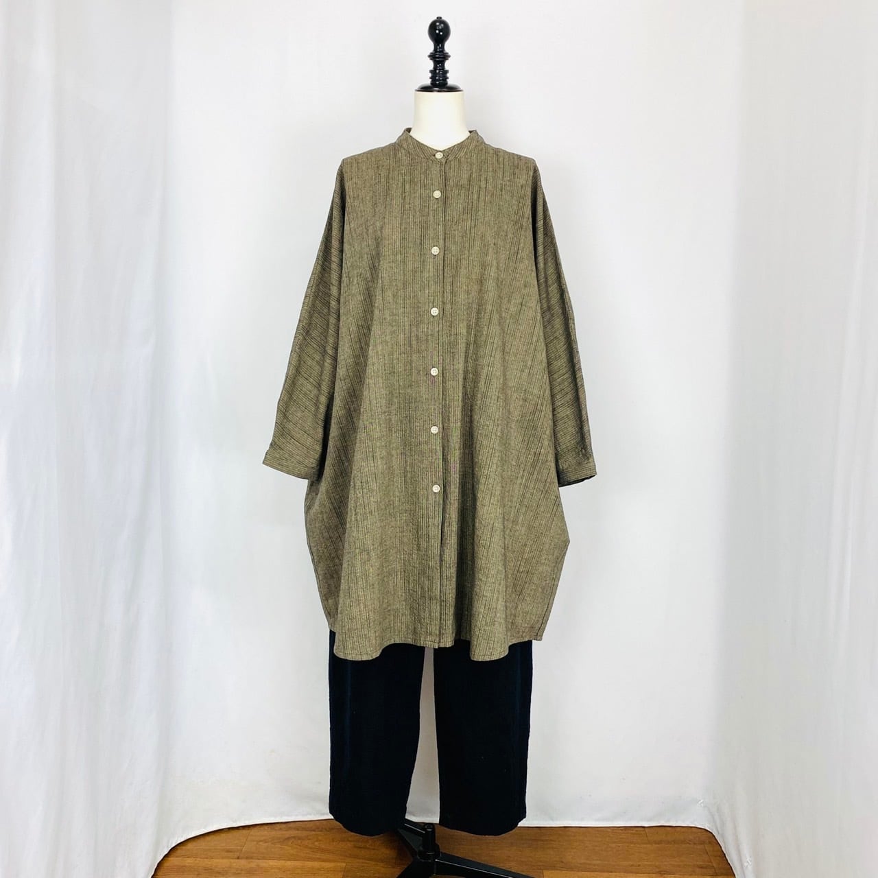 252051 ドルマンスリーブのロングブラウス 2カラー 遠州織物 逆スラブストライプ うすで