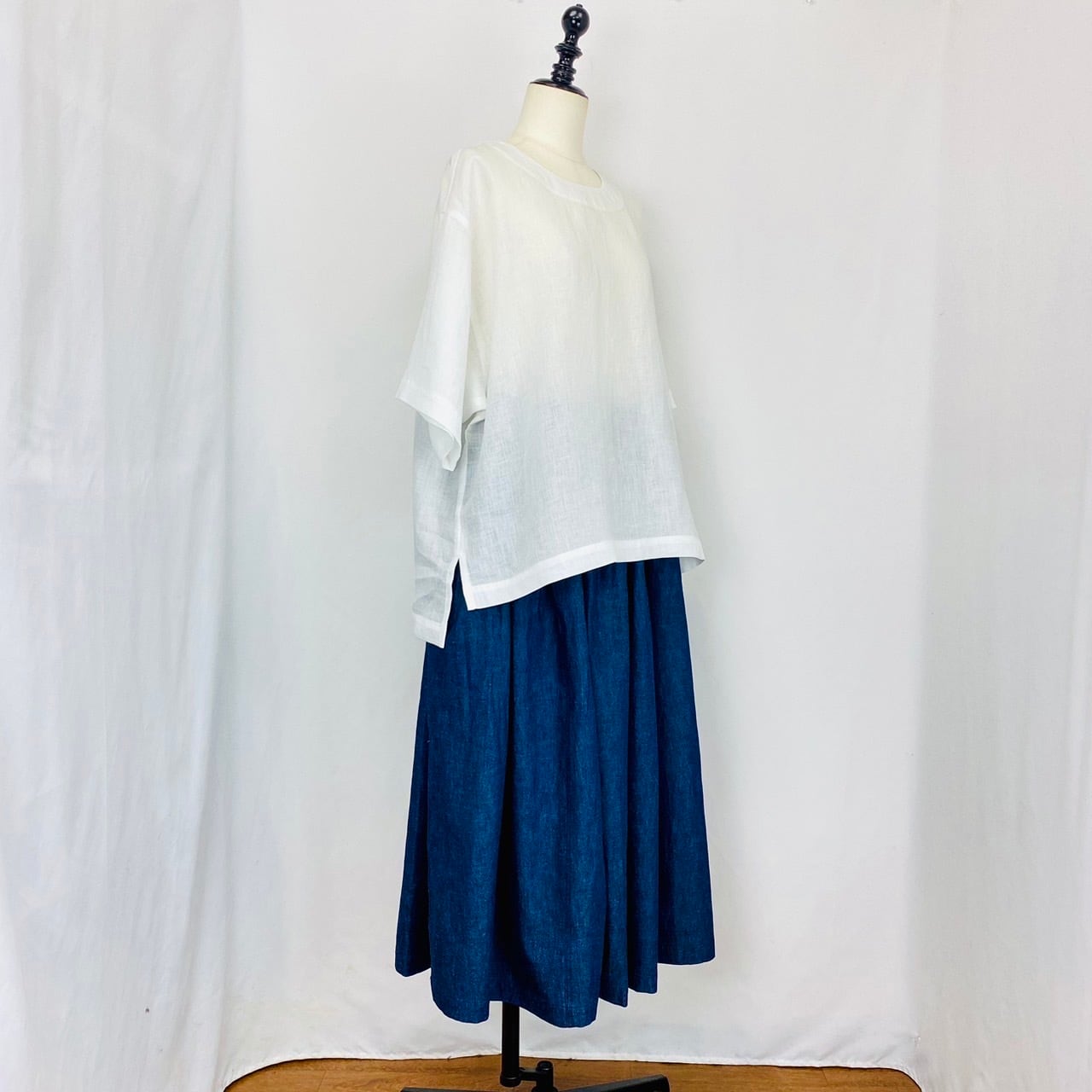 【再販】245047 切替えギャザースカート 2カラー 岡山デニム