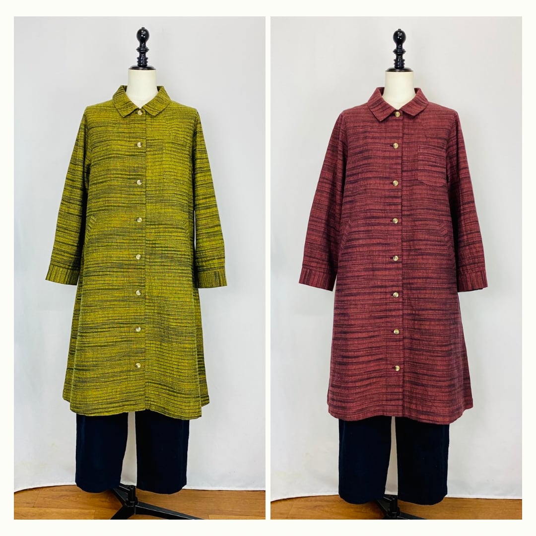 242041 シャツコートワンピース 2カラー 遠州織物 うすで逆スラブシャンブレー