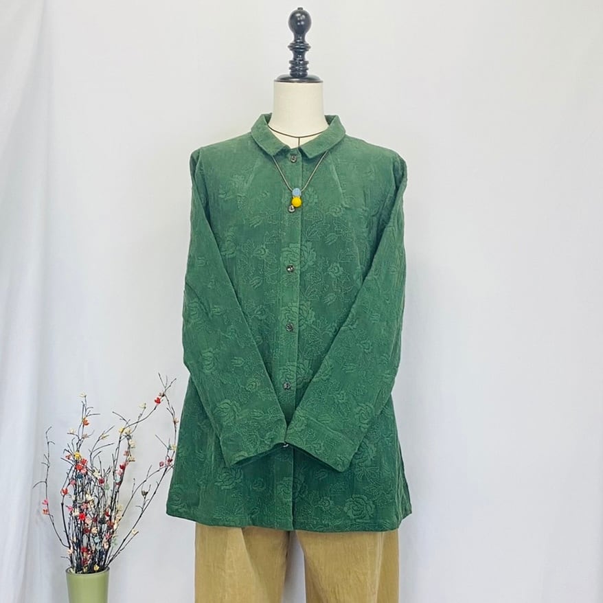 ダーツAラインブラウス 2カラー、2サイズ コーデュロイ刺繍