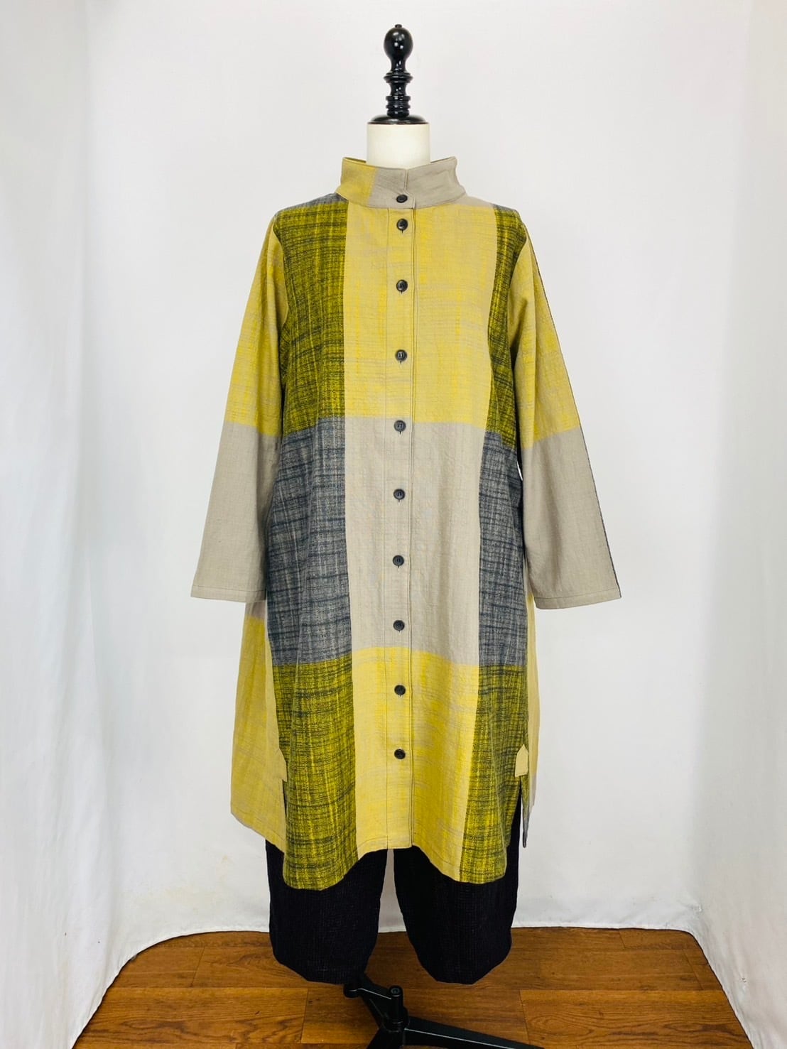231021 後ろギャザーのワンピース 2カラー 遠州織物 逆スラブ大格子