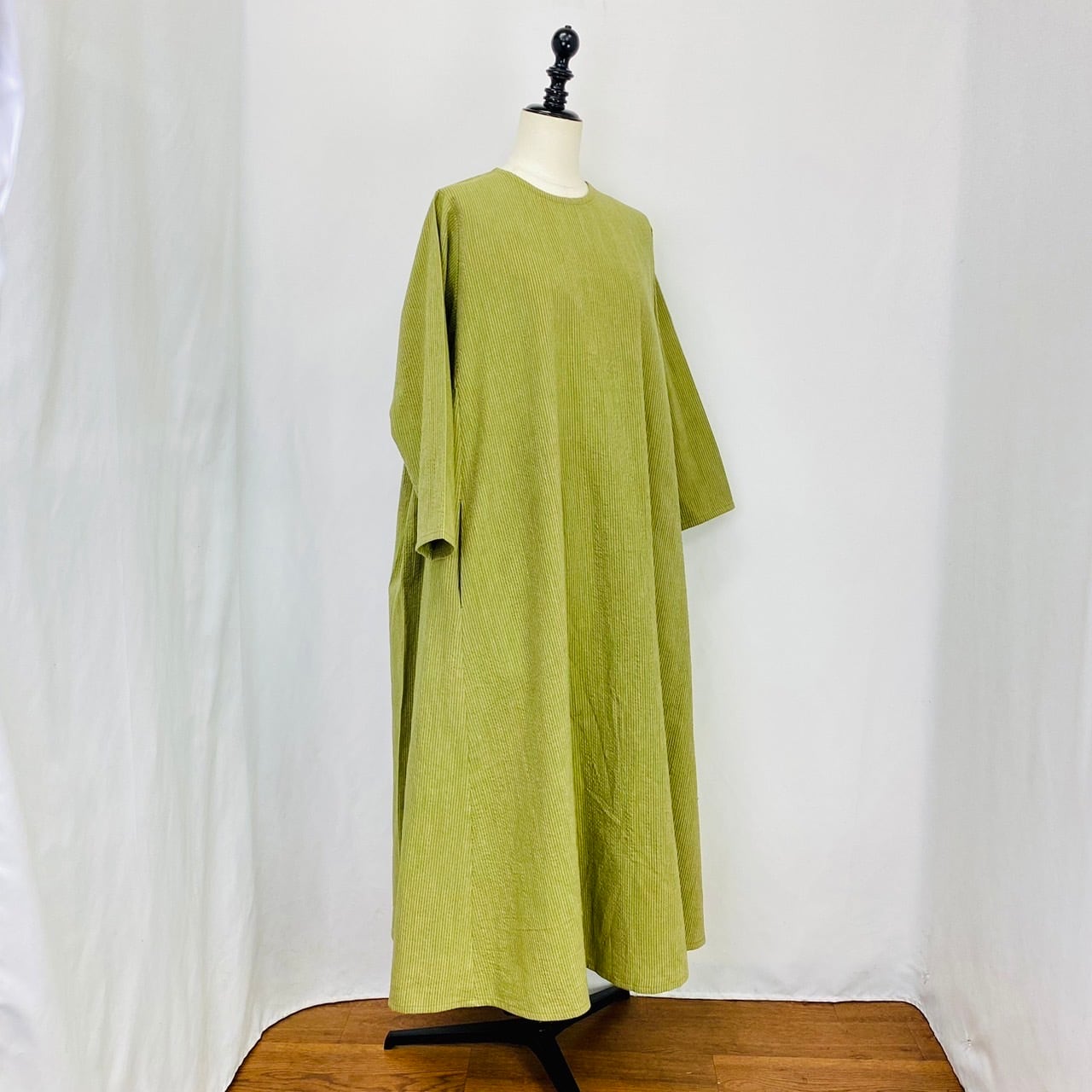 242010　サイドギャザーワンピース　5カラー　遠州織り　逆スラブストライプ　薄手