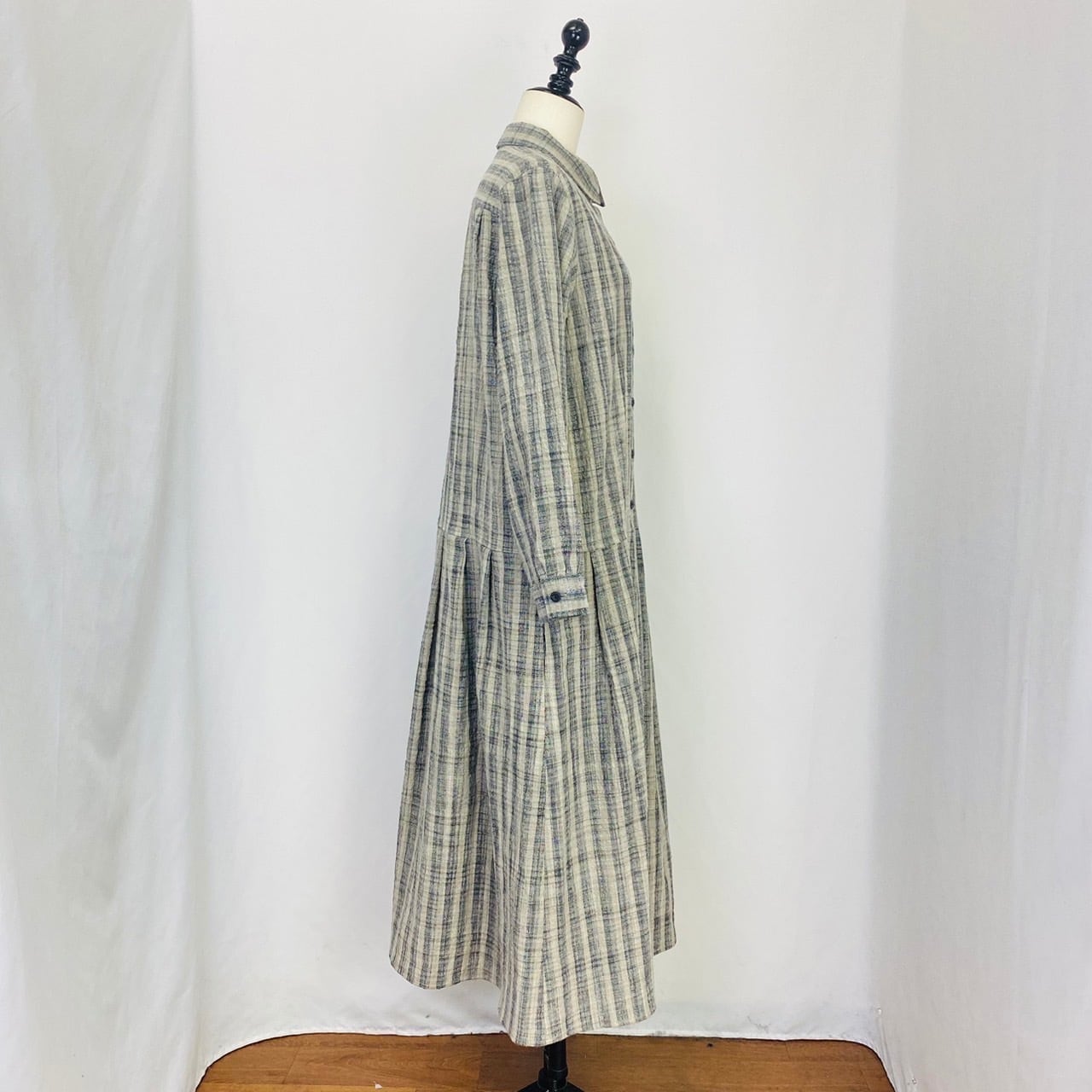 202011　ローウエストワンピース　2カラー　遠州織物　うすで逆スラブ絣ストライプ