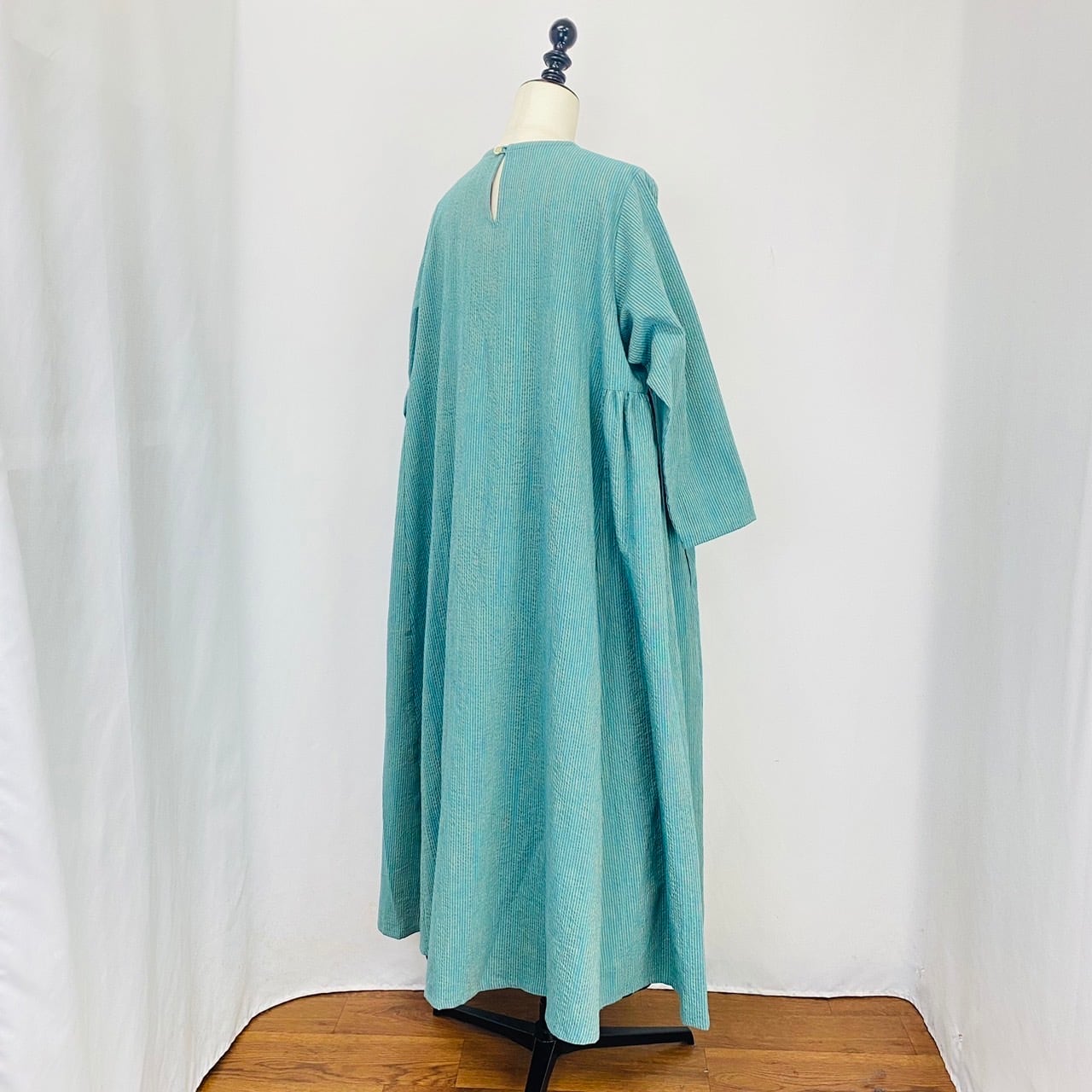 242010　サイドギャザーワンピース　5カラー　遠州織り　逆スラブストライプ　薄手