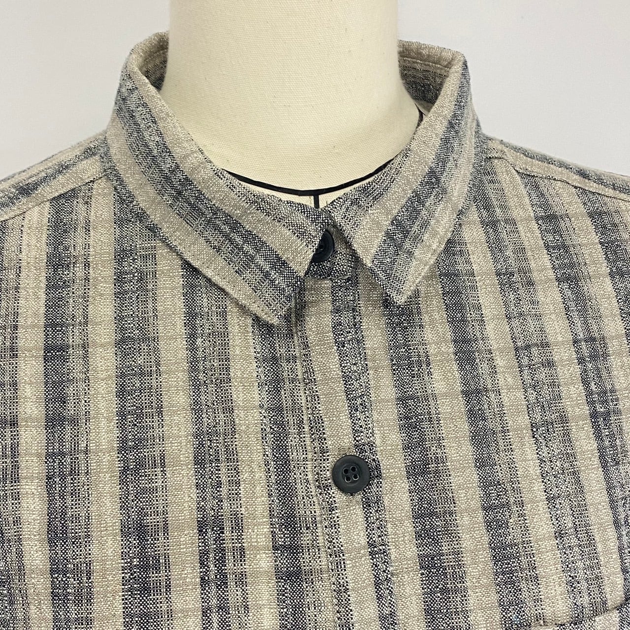 202011　ローウエストワンピース　2カラー　遠州織物　うすで逆スラブ絣ストライプ