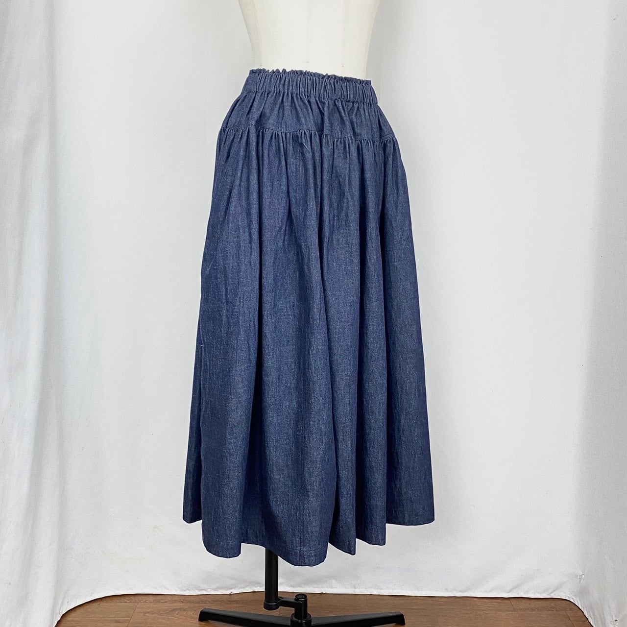 【再販】245047　切替えギャザースカート　2カラー　岡山デニム